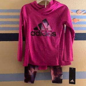 Adidas Toddler girl long sleeve melange hoodie and leggings set